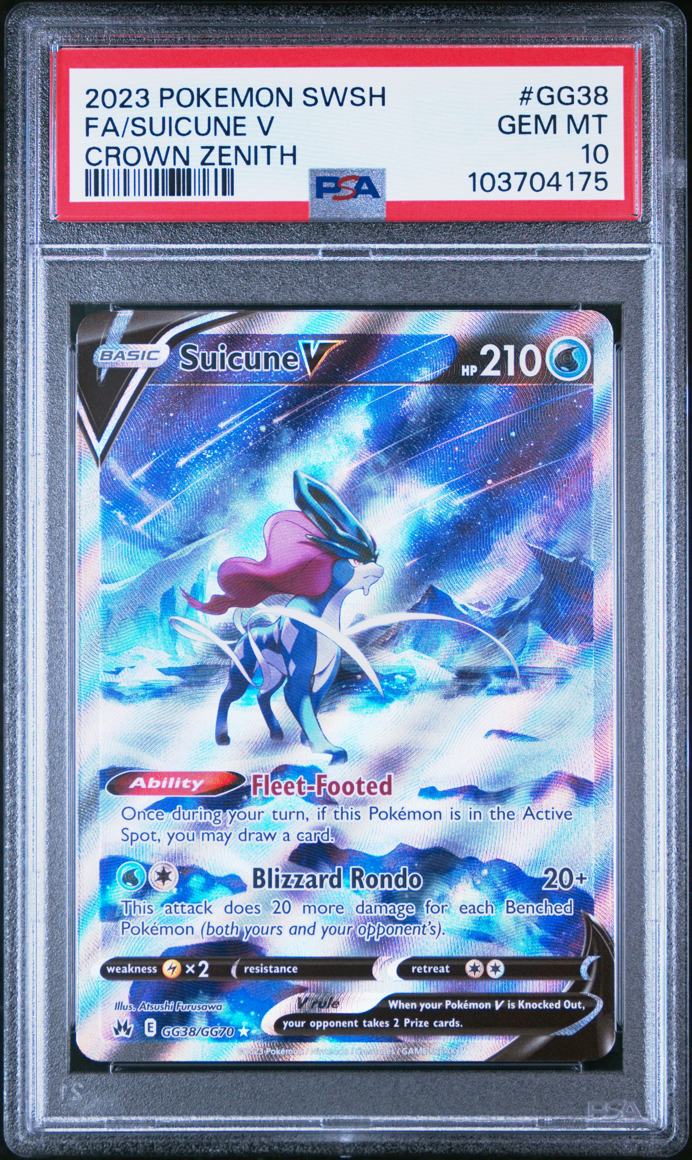 2023 #GG38 Full Art/Suicune V PSA 10 Sword and Shield Crown Zenith