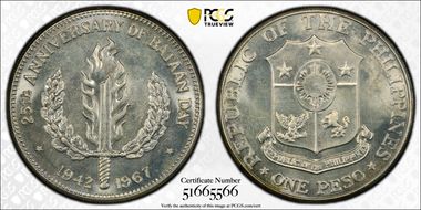 1967 Peso Bataan Day KM-195  Ag MS66