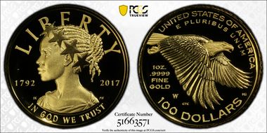 2017-W $100 American Liberty High Relief First Strike PR70DCAM