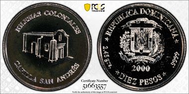 2000 10 Peso Capilla San Andrés Ag MS67