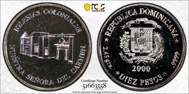 2000 10 Peso Nuestra Señora del Carmen Ag MS66
