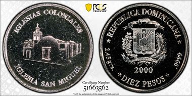 2000 10 Peso Iglesia San Miguel Ag MS64