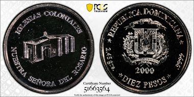 2000 10 Peso Nuestra Señora del Rosario Ag MS67