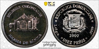 2000 10 Peso Iglesia de Bánica Ag MS66