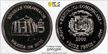 2000 10 Peso Iglesia de Boyá Ag MS66