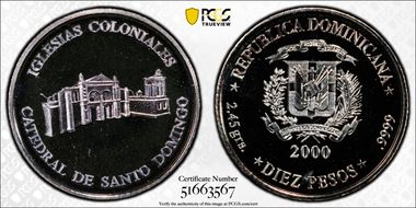 2000 10 Peso Catedral de Santo Domingo Ag MS67