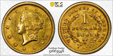 1849 G$1 Closed Wreath AU55