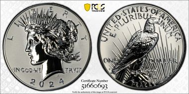 2024-S $1 Peace Dollar Rev PR Two-Coin Reverse Proof Set First Strike PR69