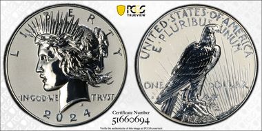 2024-S $1 Peace Dollar Rev PR Two-Coin Reverse Proof Set First Strike PR70