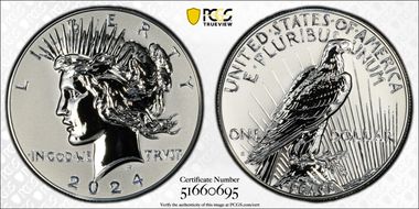 2024-S $1 Peace Dollar Rev PR Two-Coin Reverse Proof Set First Strike PR69
