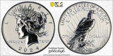 2024-S $1 Peace Dollar Rev PR Two-Coin Reverse Proof Set First Strike PR69