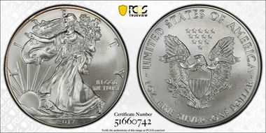 2017-W $1 Burnished Silver Eagle First Strike SP69