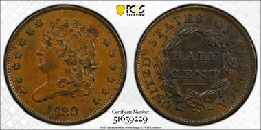 1833 1/2C AU55BN