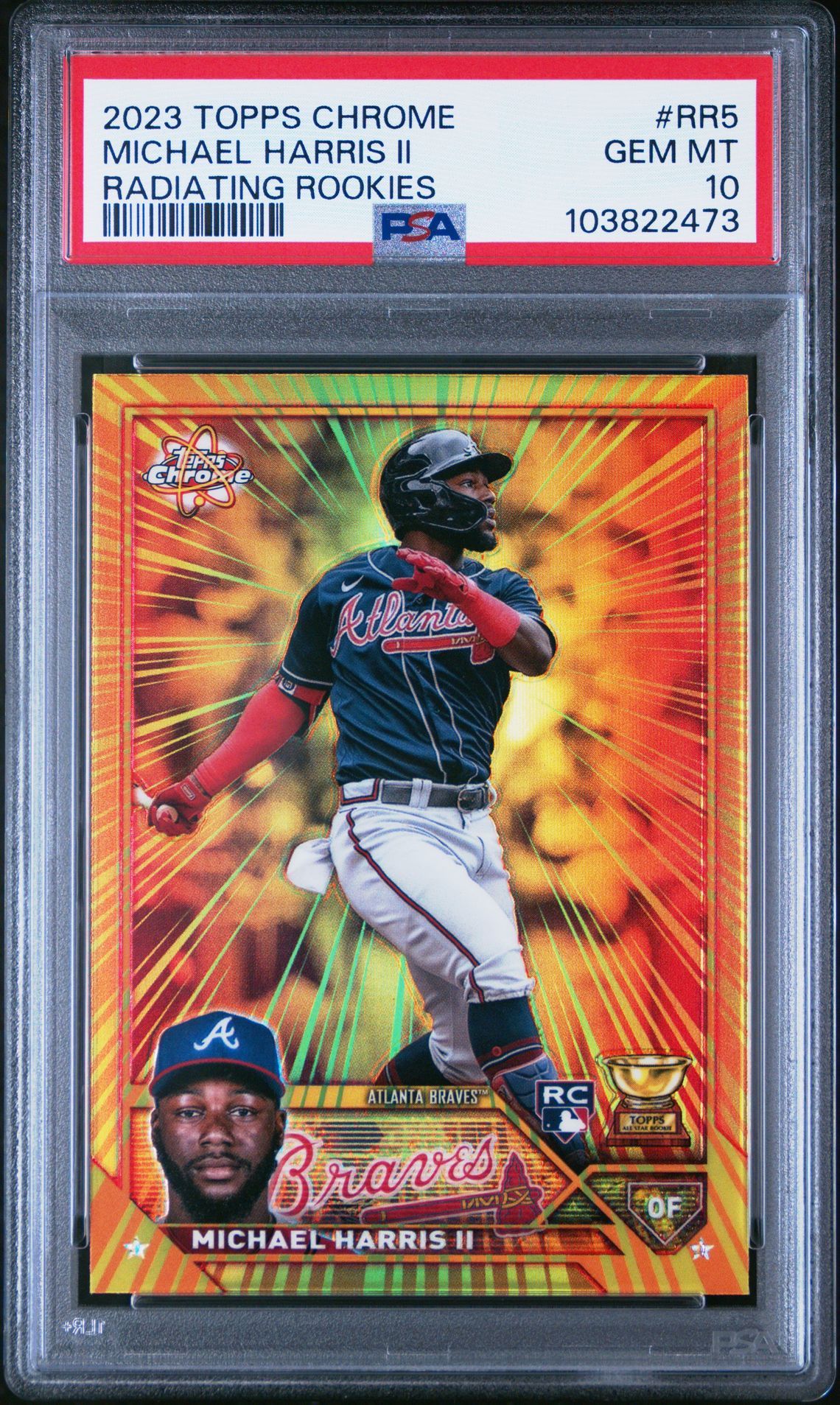 2023 Topps Chrome Radiating Rookies Michael Harris Ii #Rr5 Gem Mt 10 front view - PSA graded GEM MT 10