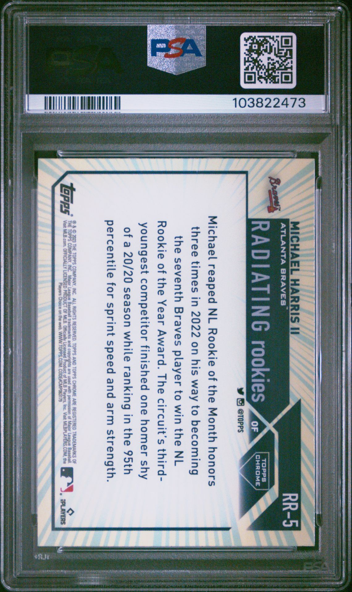 2023 Topps Chrome Radiating Rookies Michael Harris Ii #Rr5 Gem Mt 10 back view - PSA certificate #103822473