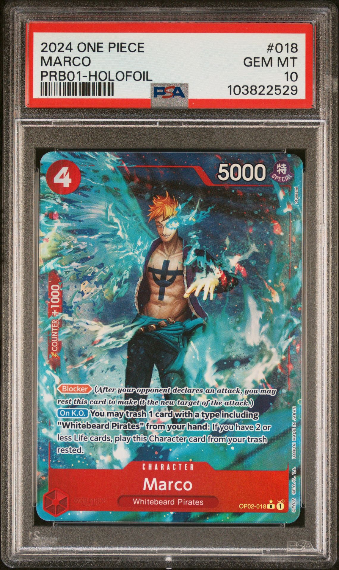 2024 One Piece Prb01-Premium Booster -One Piece Card The Best- Marco #018 (Holofoil) Gem Mt 10 front