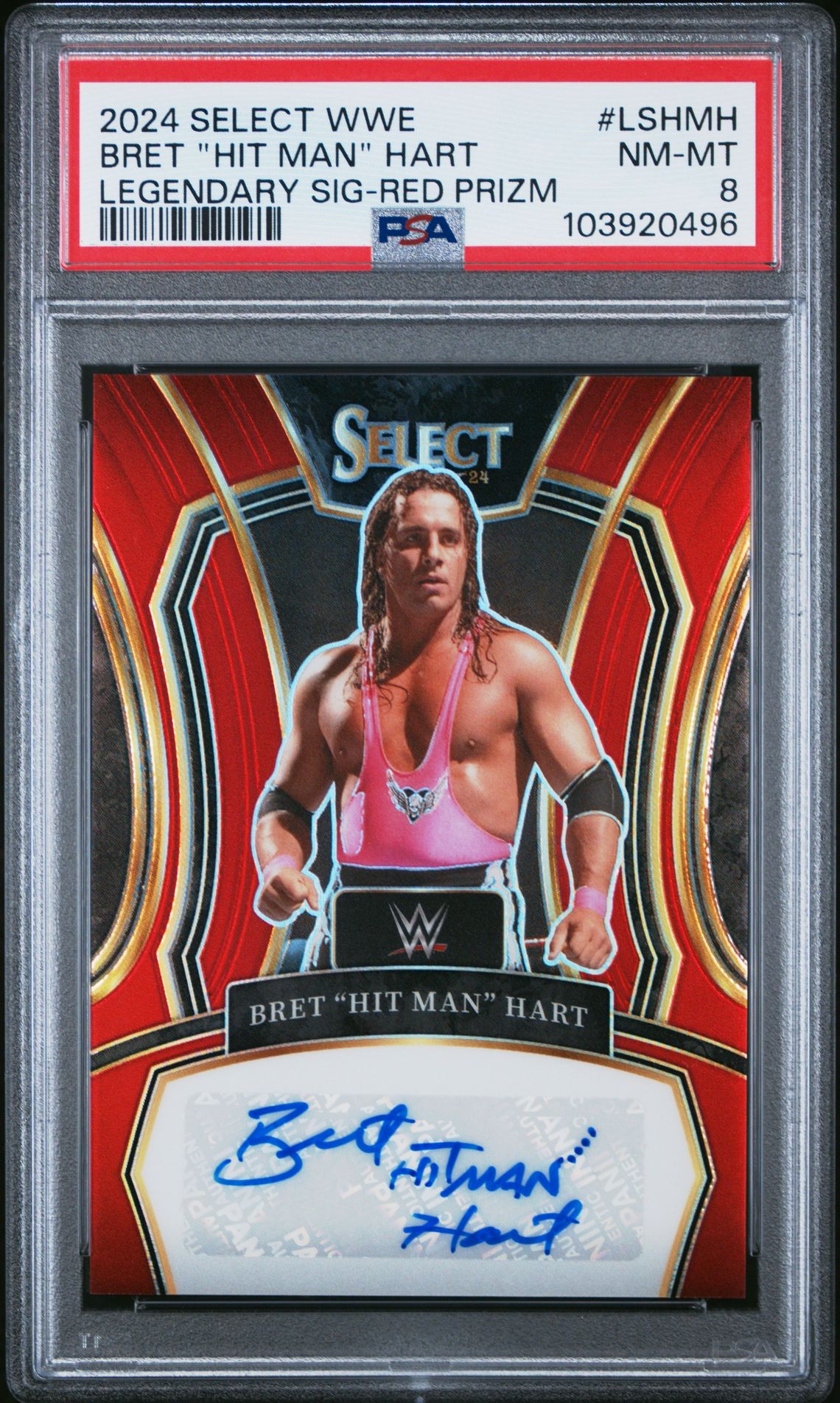 2024 Panini PANINI SELECT WWE LEGENDARY SIGNATURES RED PRIZM #LSHMH Bret "Hit Man" Hart front