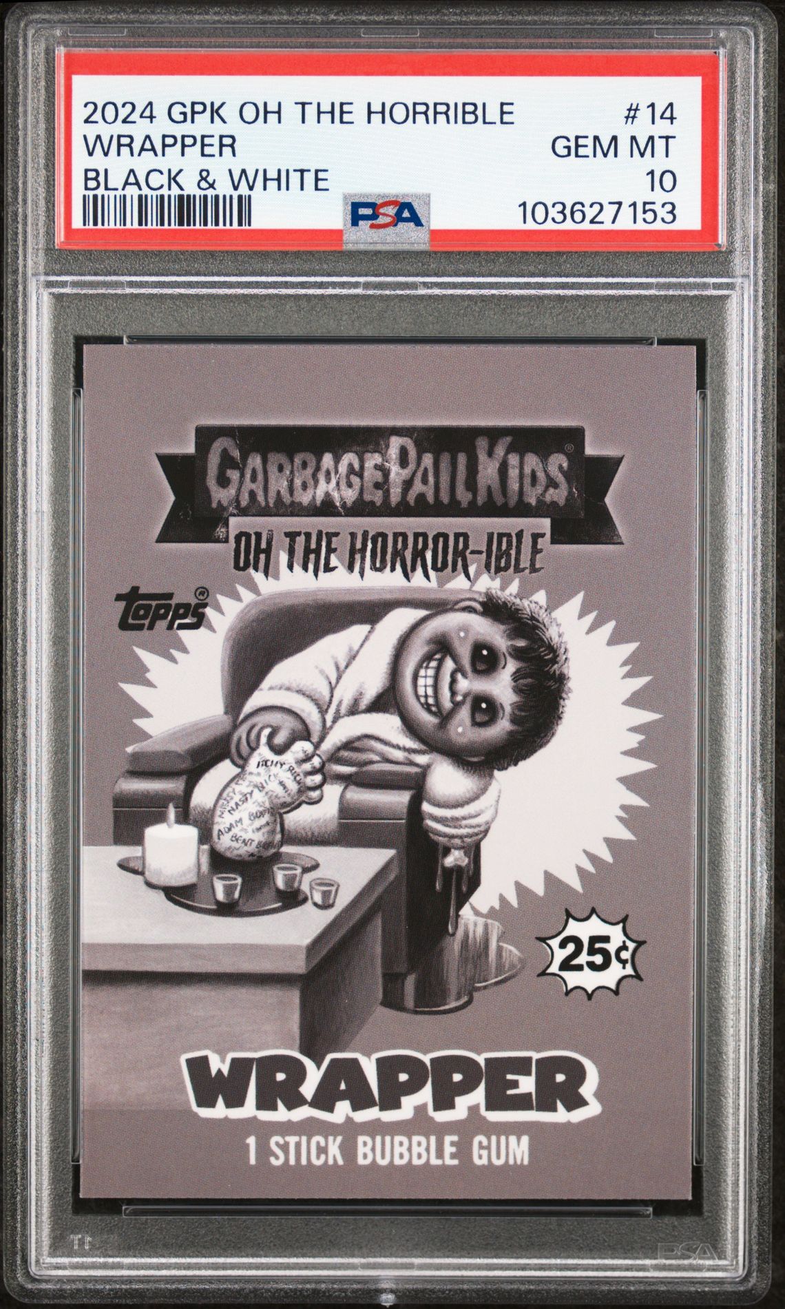 2024 Garbage Pail Kids GARBAGE PAIL KIDS OH THE HORROR-IBLE BLACK & WHITE #14 Wrapper front