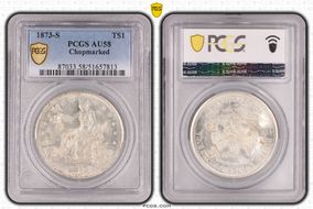 1873-S T$1 Chopmarked AU58
