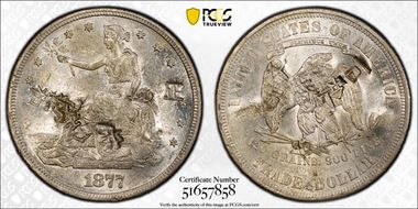 1877-S T$1 Chopmarked AU55