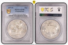 1877-S T$1 Chopmarked AU50