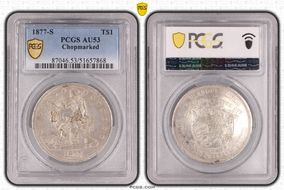 1877-S T$1 Chopmarked AU53