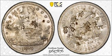 1878-S T$1 Chopmarked AU53