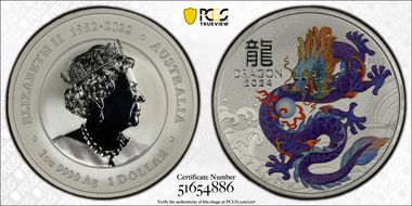 2024-P125 $1 Year of the Dragon Purple Ag Colorized MS70