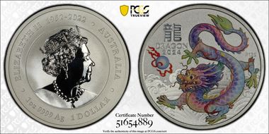 2024-P125 $1 Year of the Dragon Ag Pink Colorized MS69