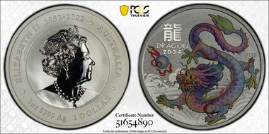 2024-P125 $1 Year of the Dragon Ag Pink Colorized MS68