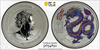 2024-P125 $1 Year of the Dragon Ag Lilac Colorized MS70