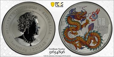 2024-P125 $1 Year of the Dragon Ag Orange Right Colorized MS69