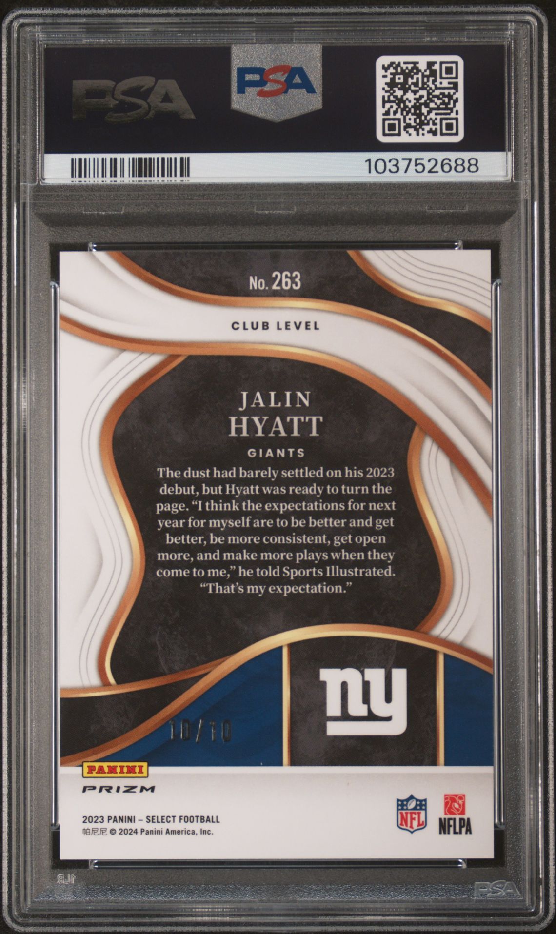 2023 Panini Select Jalin Hyatt #263 (Gold Disco Prizm) Gem Mt 10 back