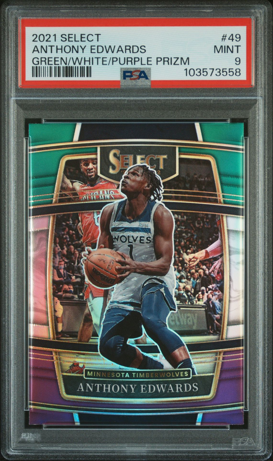 2021 Panini PANINI SELECT GREEN/WHITE/PURPLE PRIZM #49 Anthony Edwards front