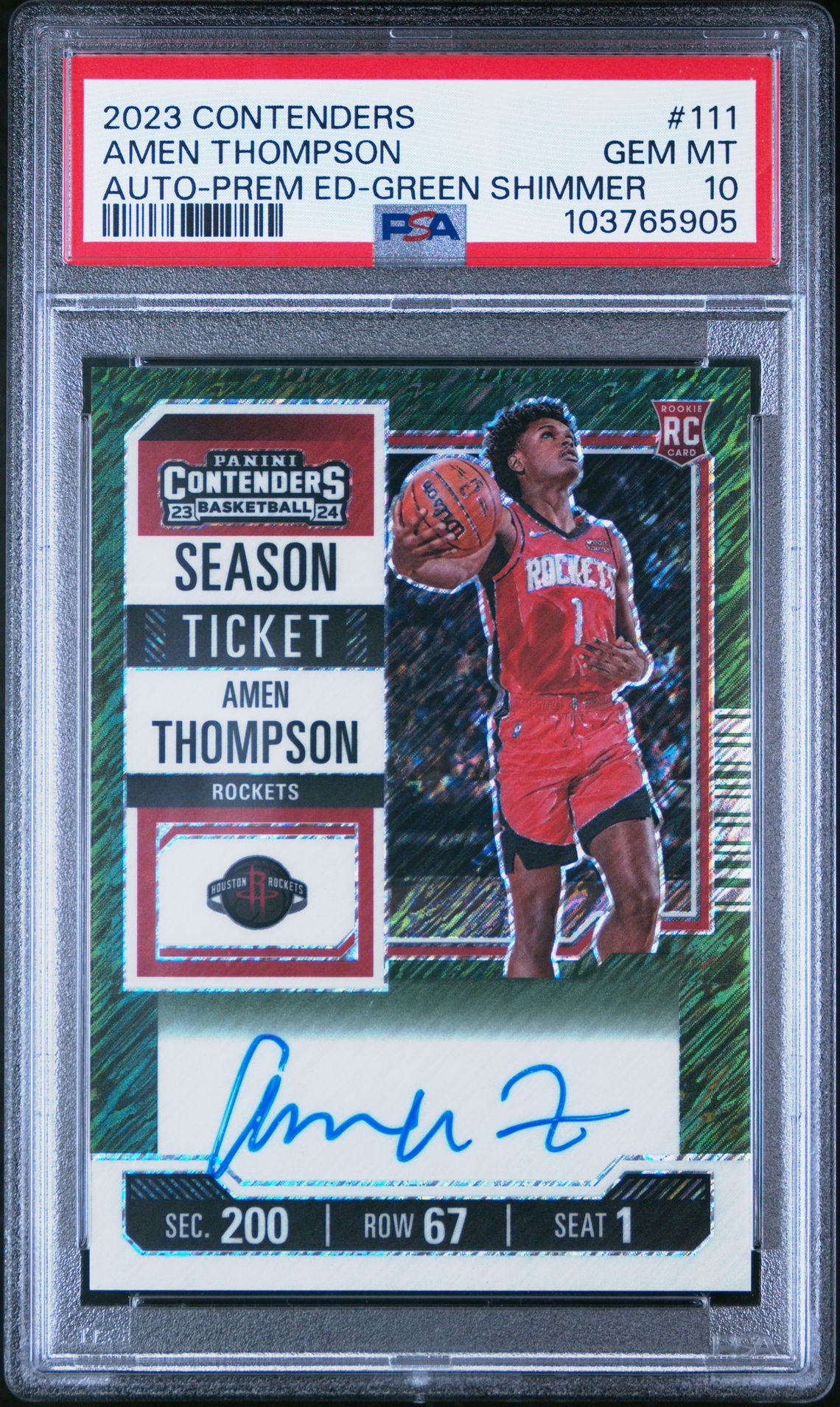 2023 Panini PANINI CONTENDERS AUTO-PREM ED-GREEN SHIMMER #111 Amen Thompson front