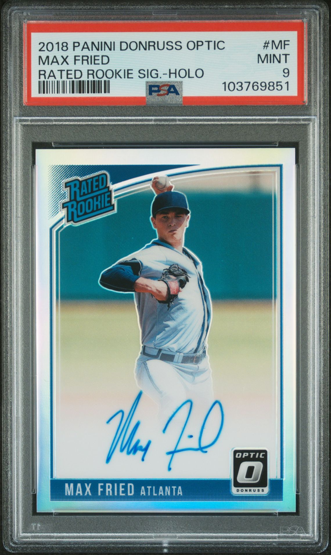 2018 Panini PANINI DONRUSS OPTIC RATED ROOKIE SIGNATURES RATED ROOKIE SIG.-HOLO #MF Max Fried front