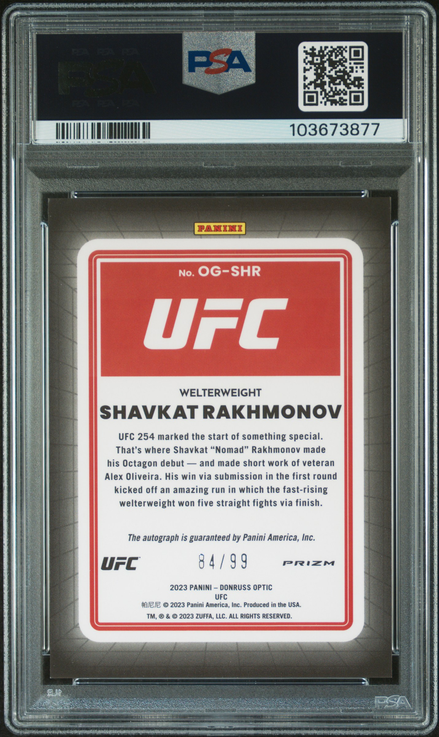 2023 Panini Donruss Optic Ufc Opti-Graphs Shavkat Rakhmonov #Ogshr (Opti-Graphs-Blue) Mint 9 back