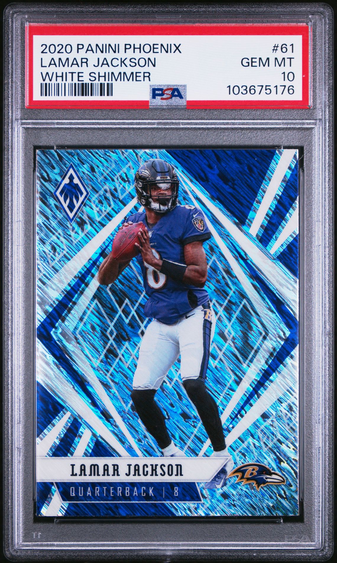 2020 Panini Phoenix Lamar Jackson #61 (White Shimmer) Gem Mt 10 front