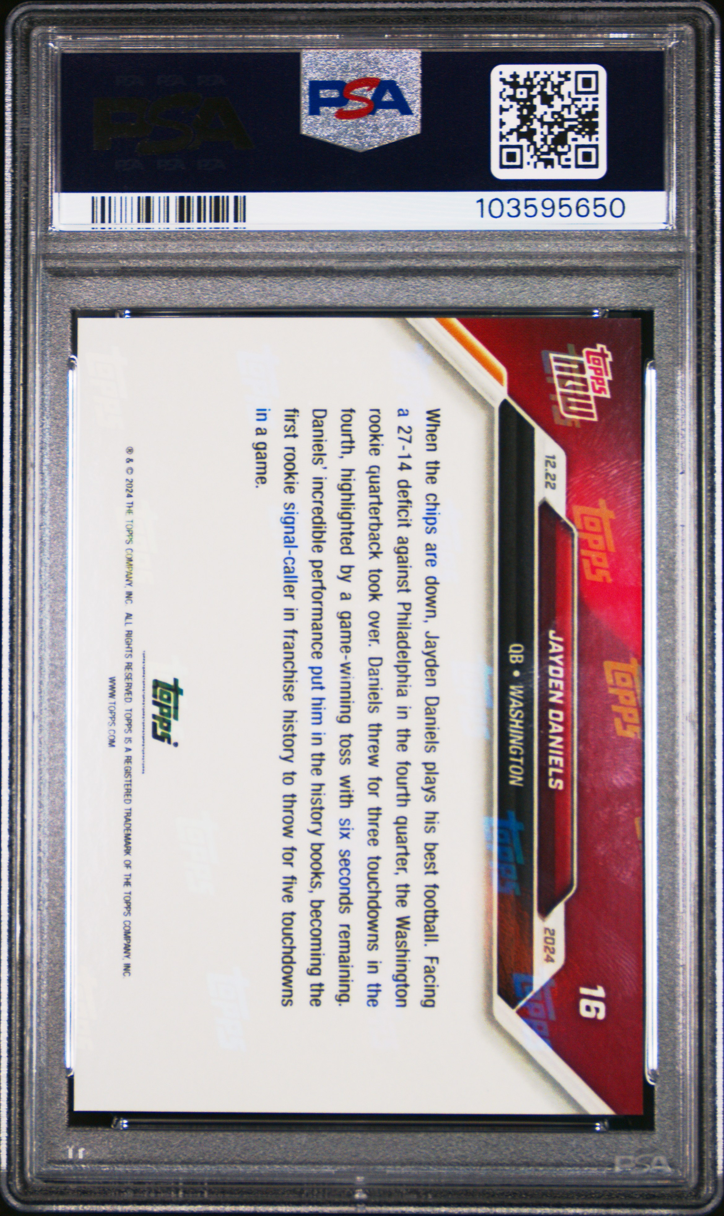 2024 Topps Now Jayden Daniels #16 Gem Mt 10 back