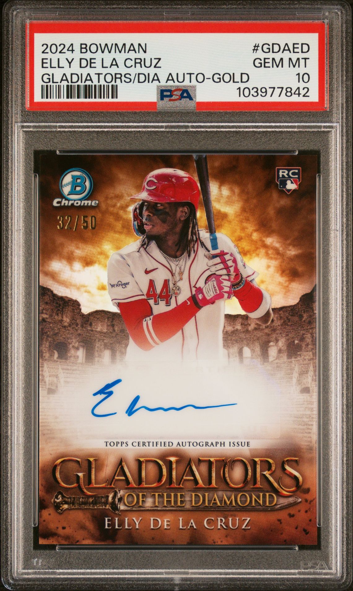 2024 Bowman BOWMAN GLADIATORS OF THE DIAMOND AUTOGRAPHS GLADIATORS/DIA AUTO-GOLD #GDAED Elly De La Cruz front