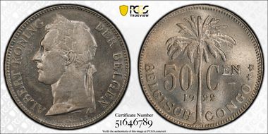 1922 50C BELGISCH CONGO MS64