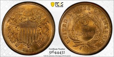 1865 2C Plain 5 MS65RD