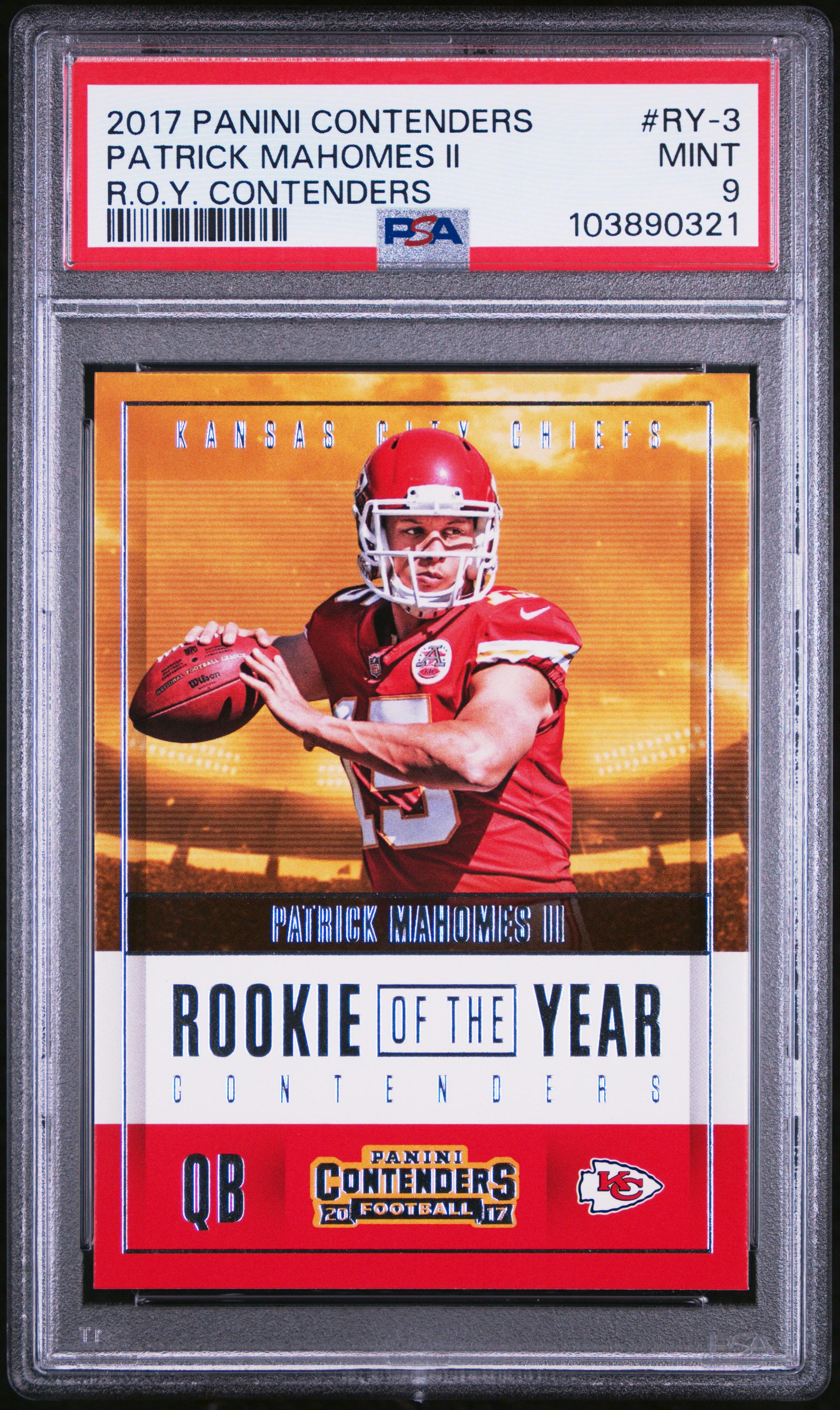 2017 Panini Contenders Rookie Of The Year Contenders Patrick Mahomes Ii #Ry-3 (R.o.y. Contenders) Mint 9 front