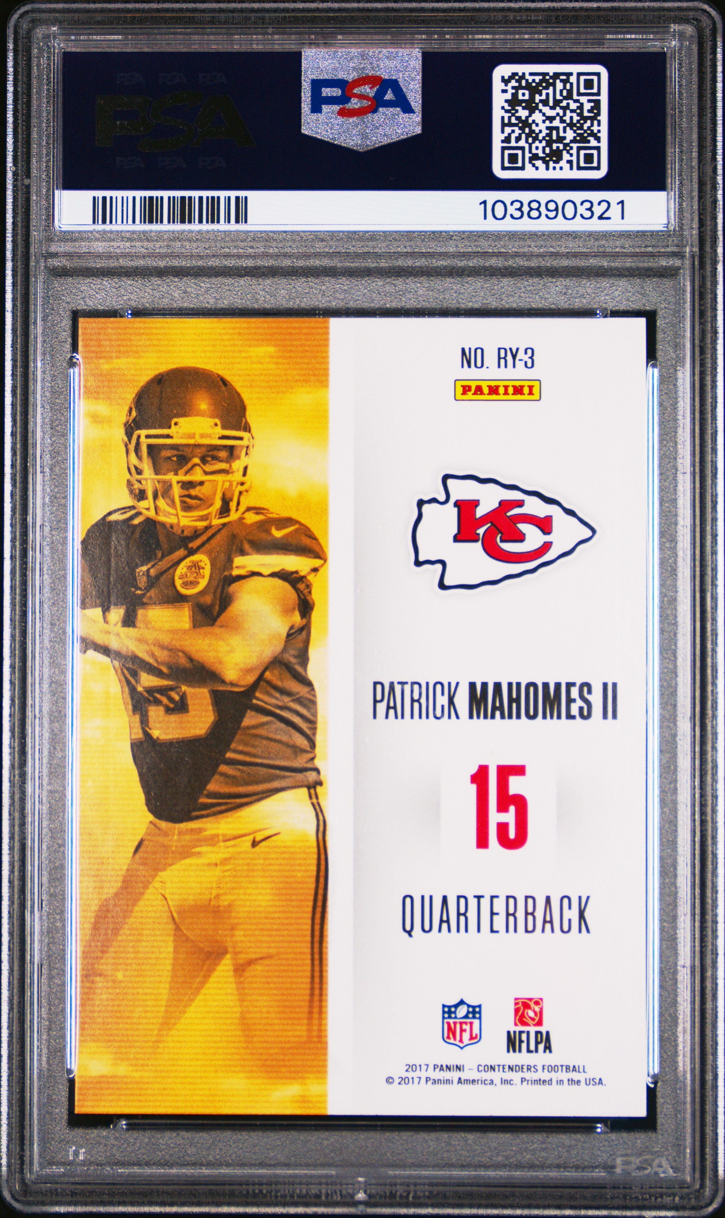 2017 Panini Contenders Rookie Of The Year Contenders Patrick Mahomes Ii #Ry-3 (R.o.y. Contenders) Mint 9 back