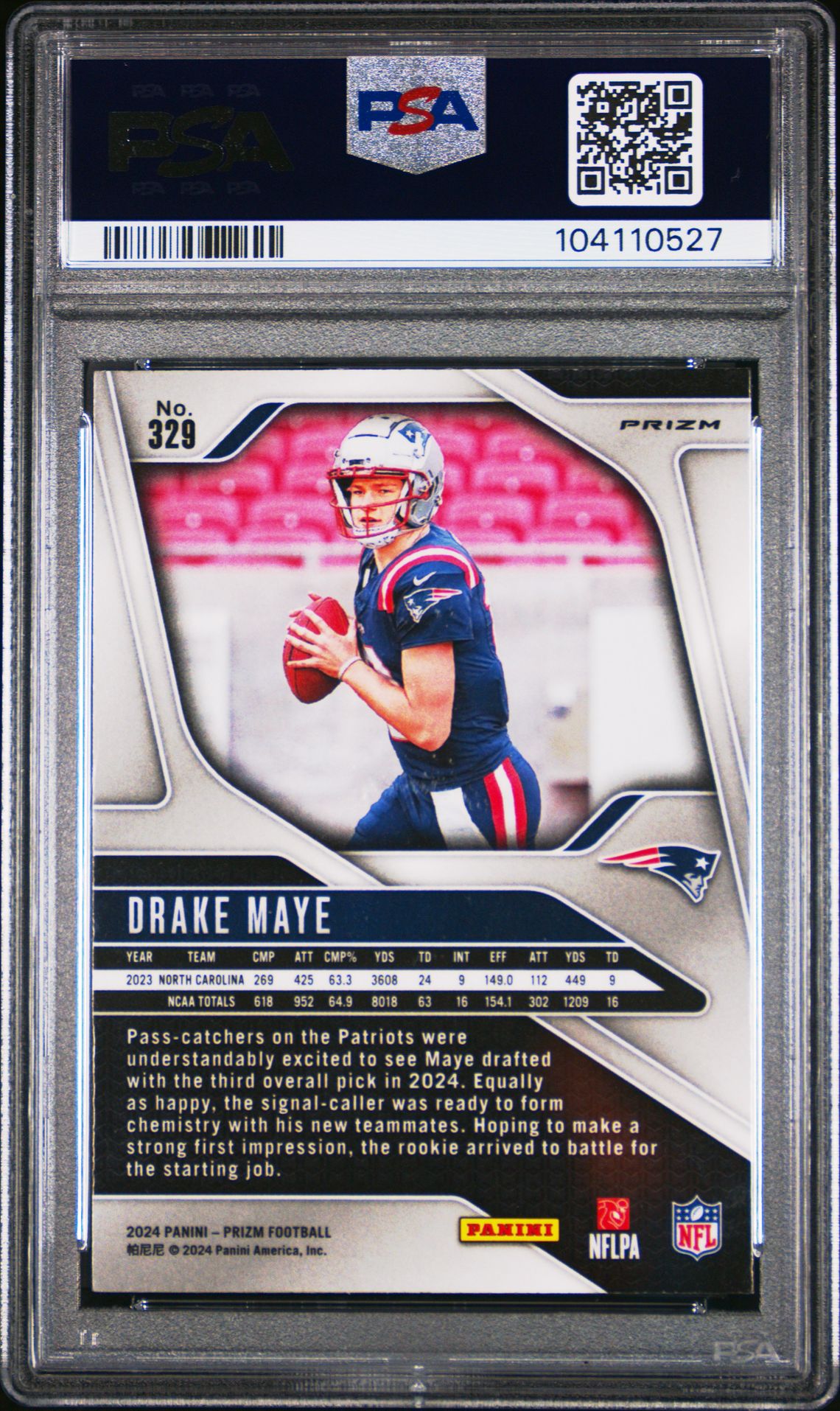 2024 Panini Prizm Drake Maye #329 (Silver Prizm) Mint 9 back