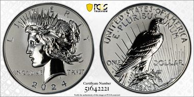 2024-S $1 Peace Dollar Rev PR Two-Coin Reverse Proof Set First Strike PR69