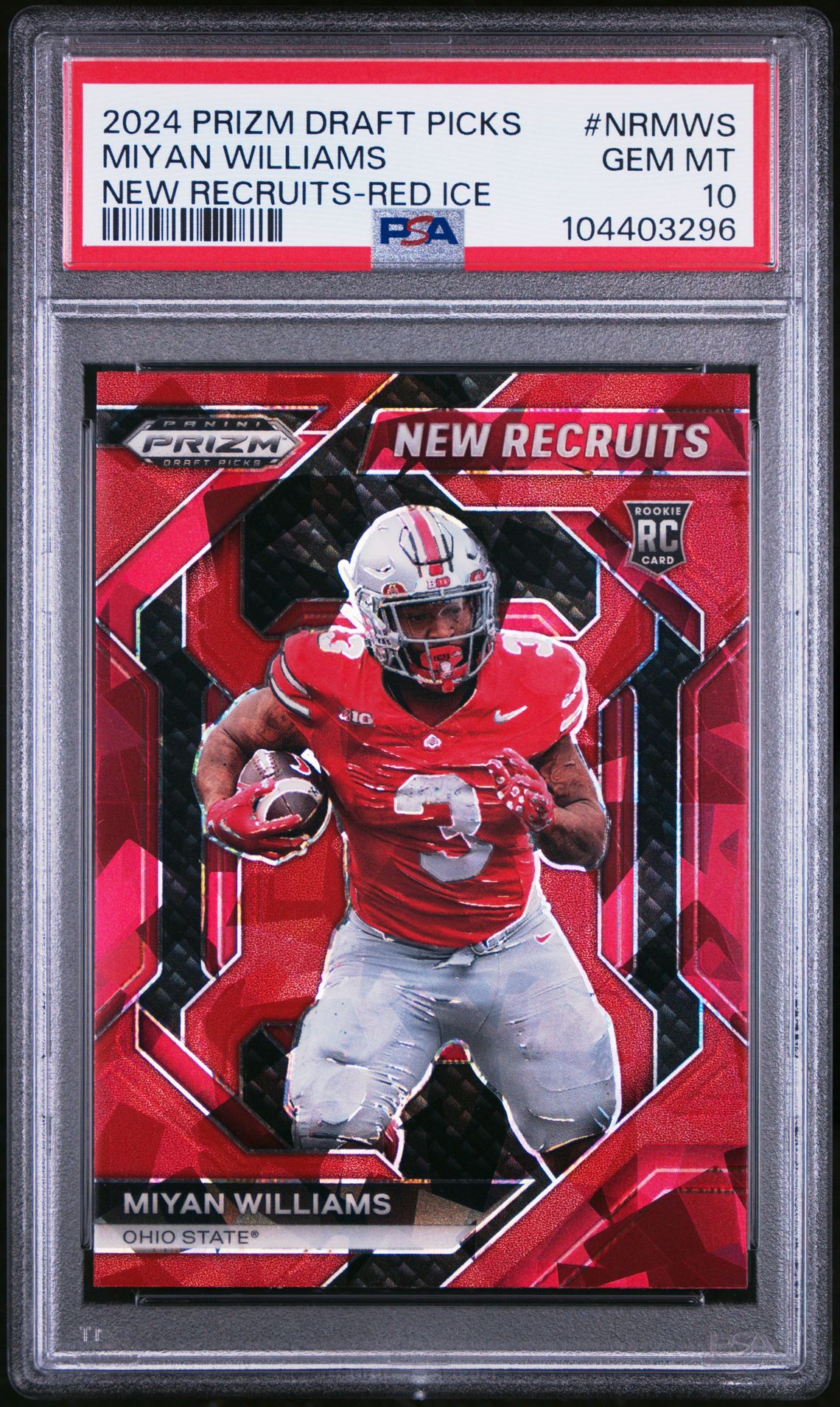 2024 Panini Prizm Draft Picks New Recruits Miyan Williams #Nrmws (New Recruits-Red Ice) Gem Mt 10 front