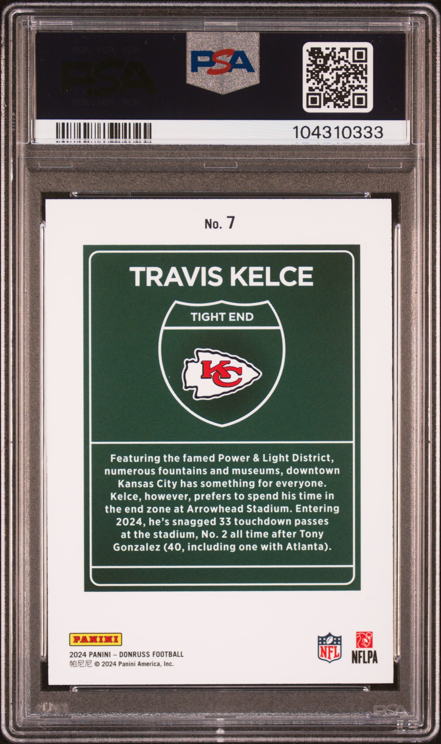2024 Panini Donruss Downtown! Travis Kelce #7 Mint 9 back
