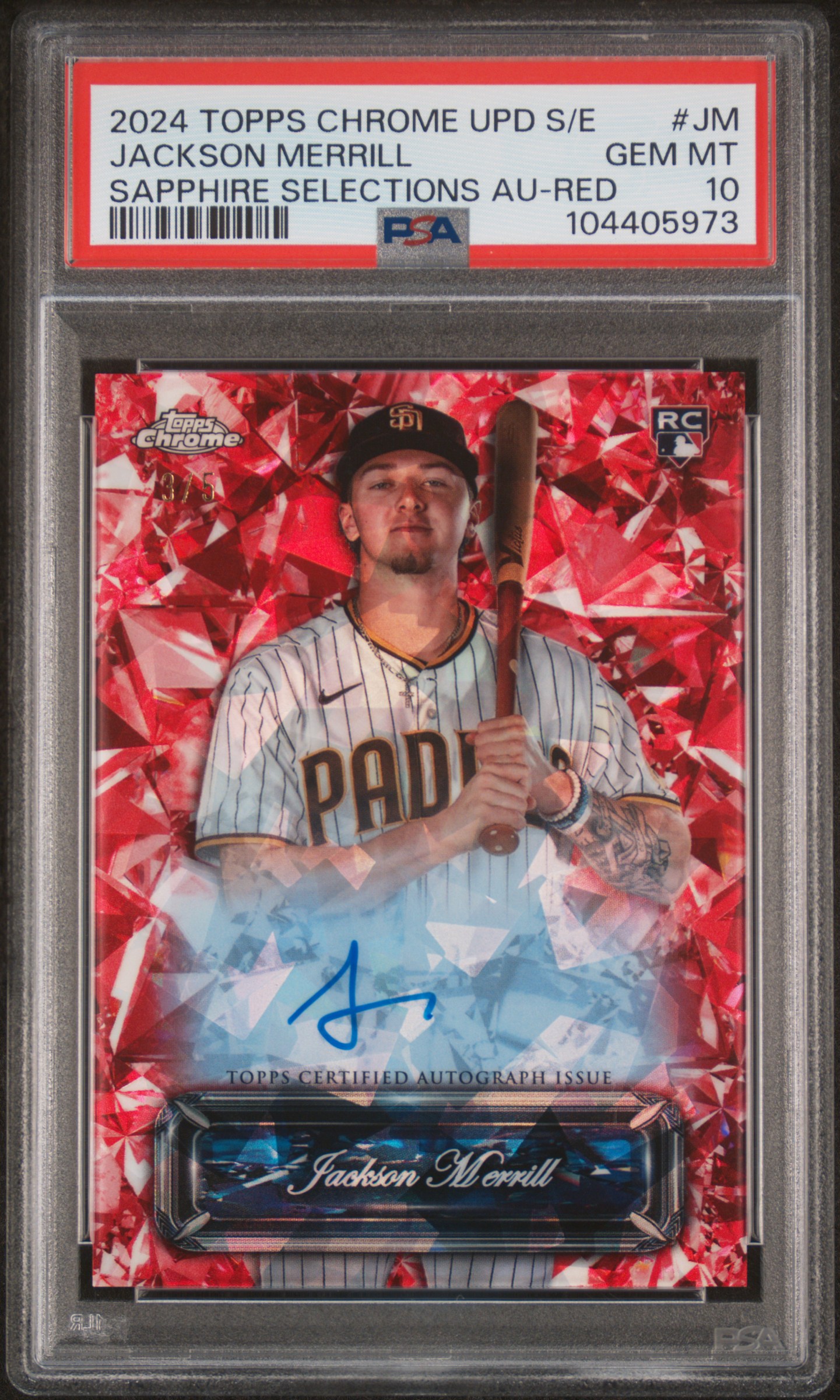 2024 #JM Jackson Merrill PSA 10 Topps Chrome Sapphire Update Series Sapphire Selections Autographs