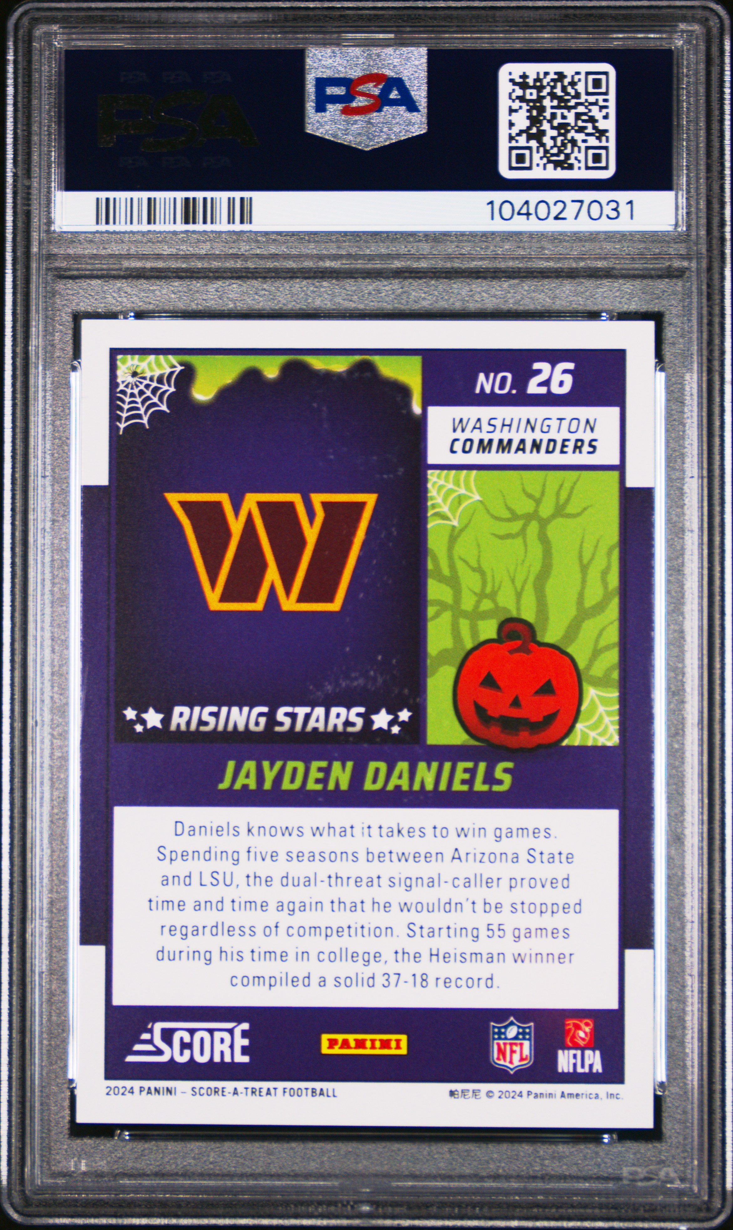 2024 Panini Score-A-Treat Rising Stars Jayden Daniels #26 (Rising Stars-Pumpkin) Mint 9 back